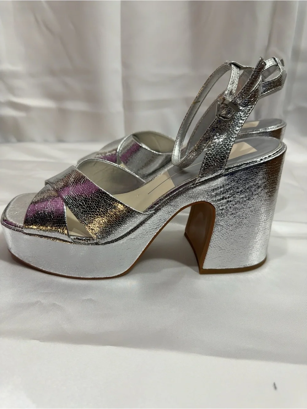 Dolce Vita WESSI  Silver Cracked  Metallic Stella Heel | Block Chunky Platform